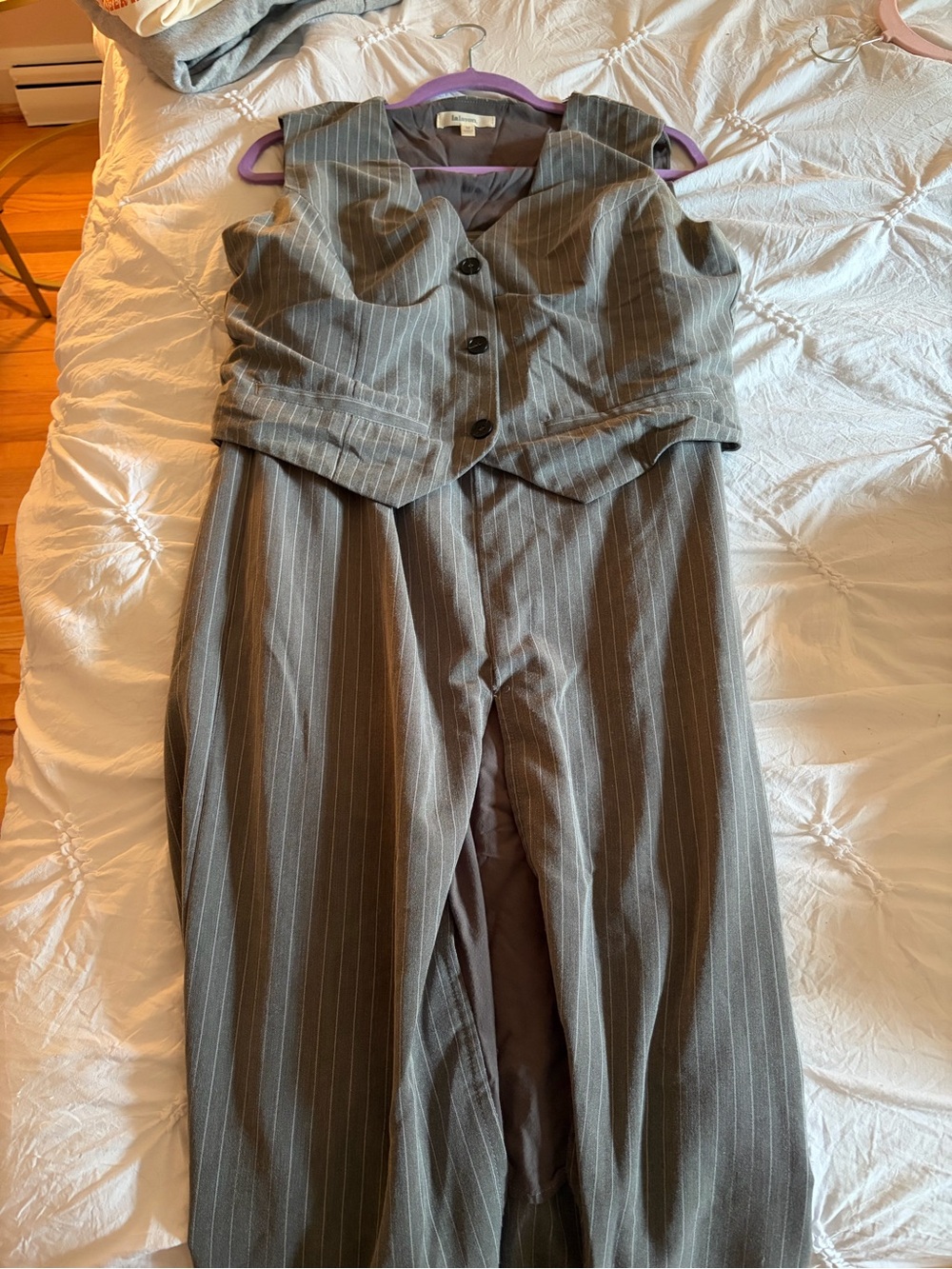Women's Gray Pinstripe Vest & Skirt Set